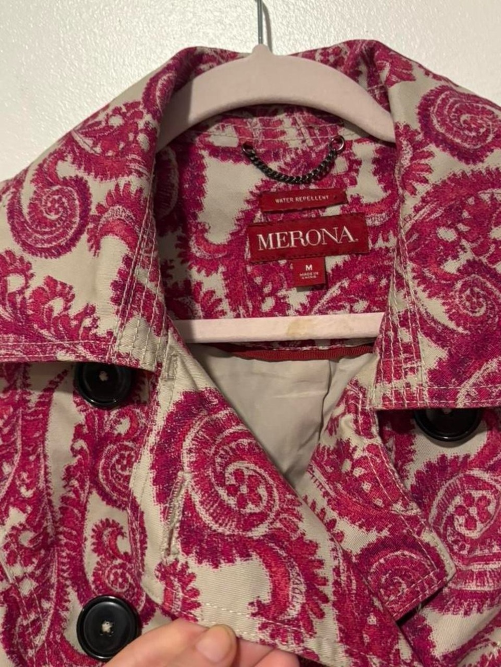 Vintage Y2K 100% cotton water resistant paisley trench coat med - Picture 4 of 7